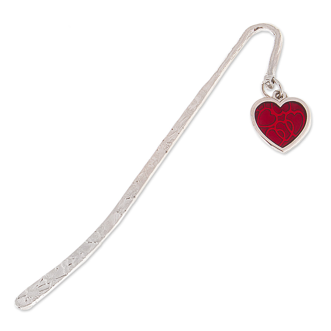 Zamac Metal Bookmark with Red Resin Heart Charm - Passionate Pages