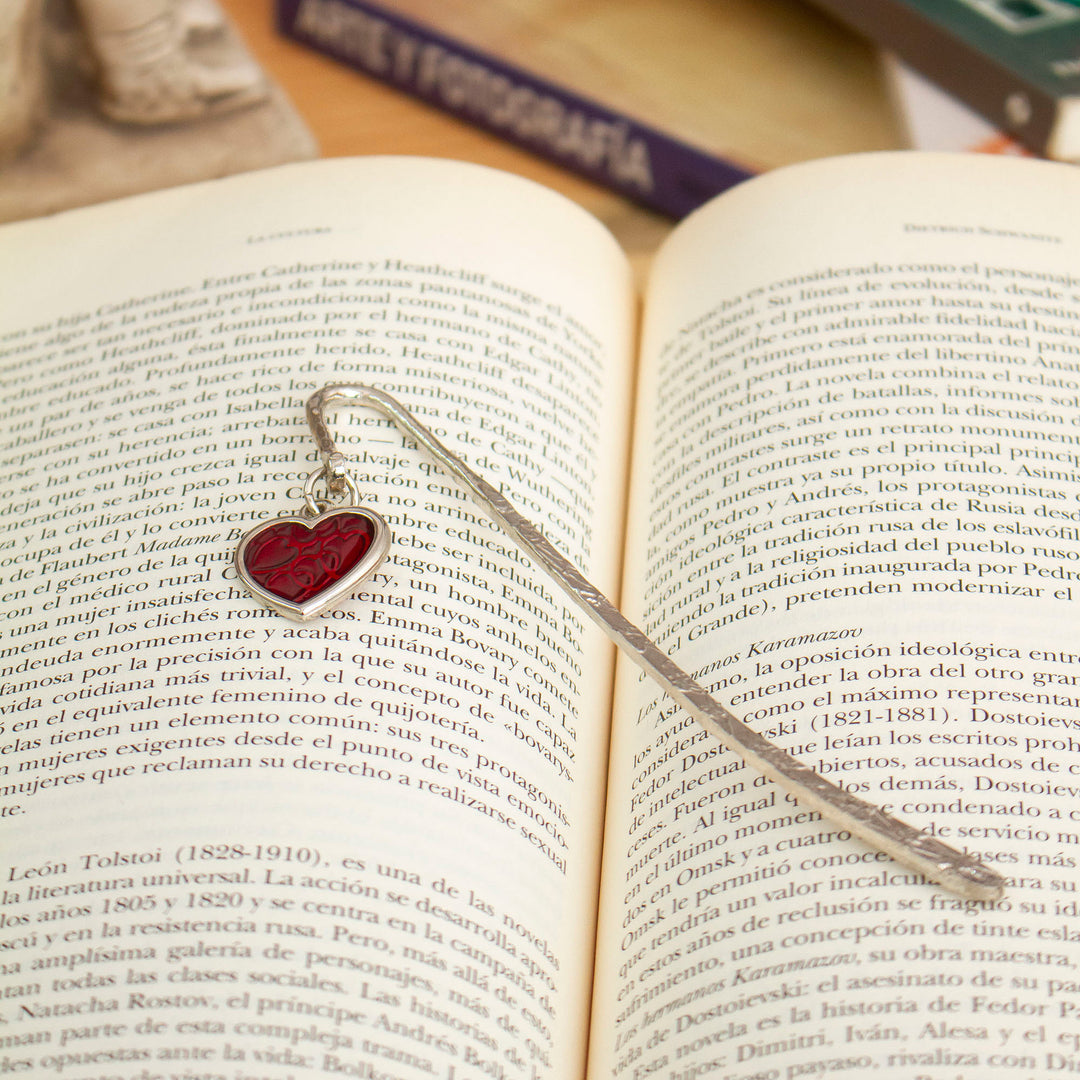 Zamac Metal Bookmark with Red Resin Heart Charm - Passionate Pages