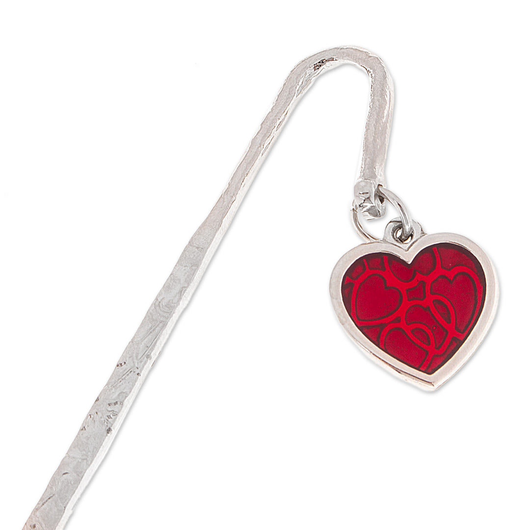 Zamac Metal Bookmark with Red Resin Heart Charm - Passionate Pages