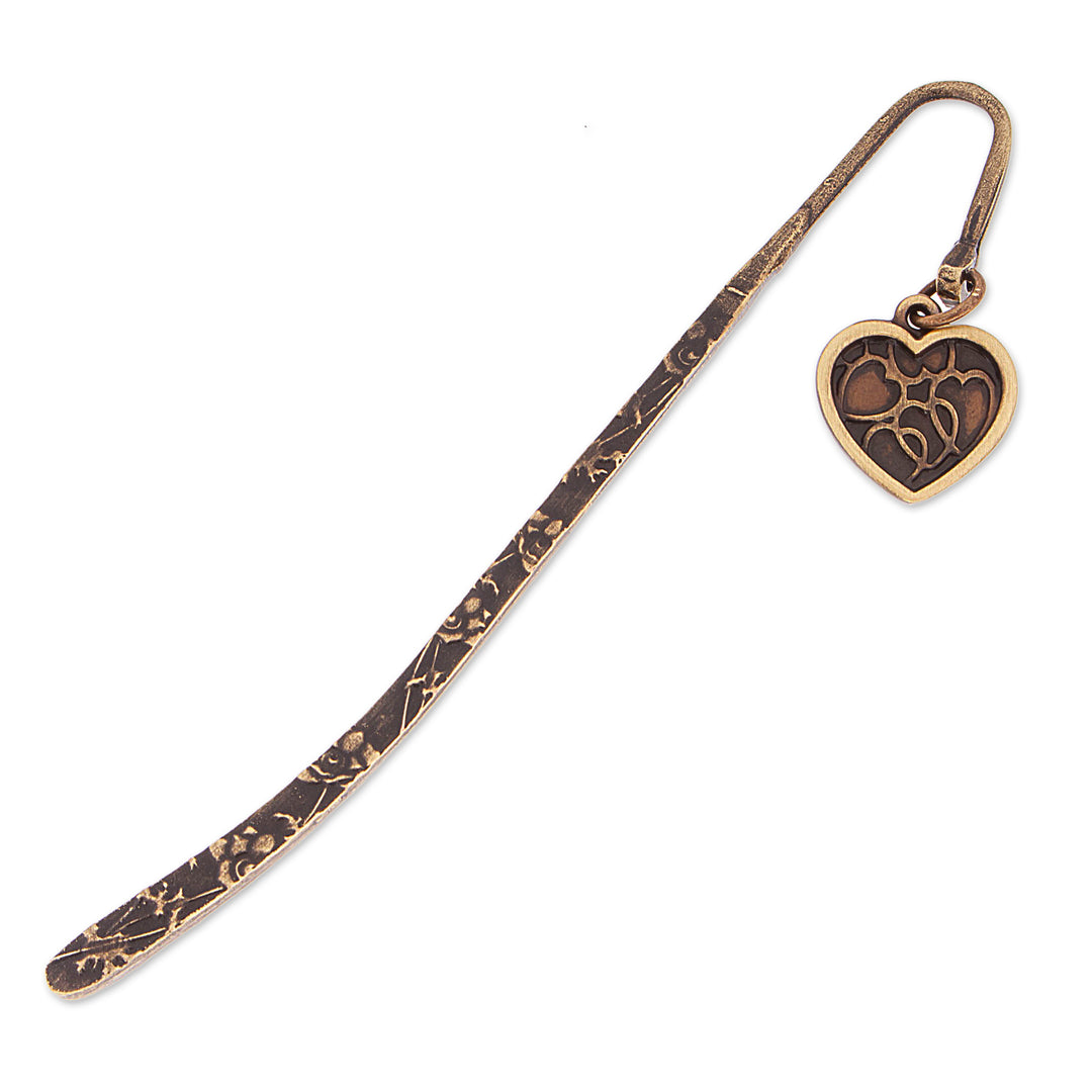Zamac Metal Bookmark with Antiqued Golden Heart Charm - Romantic Pages