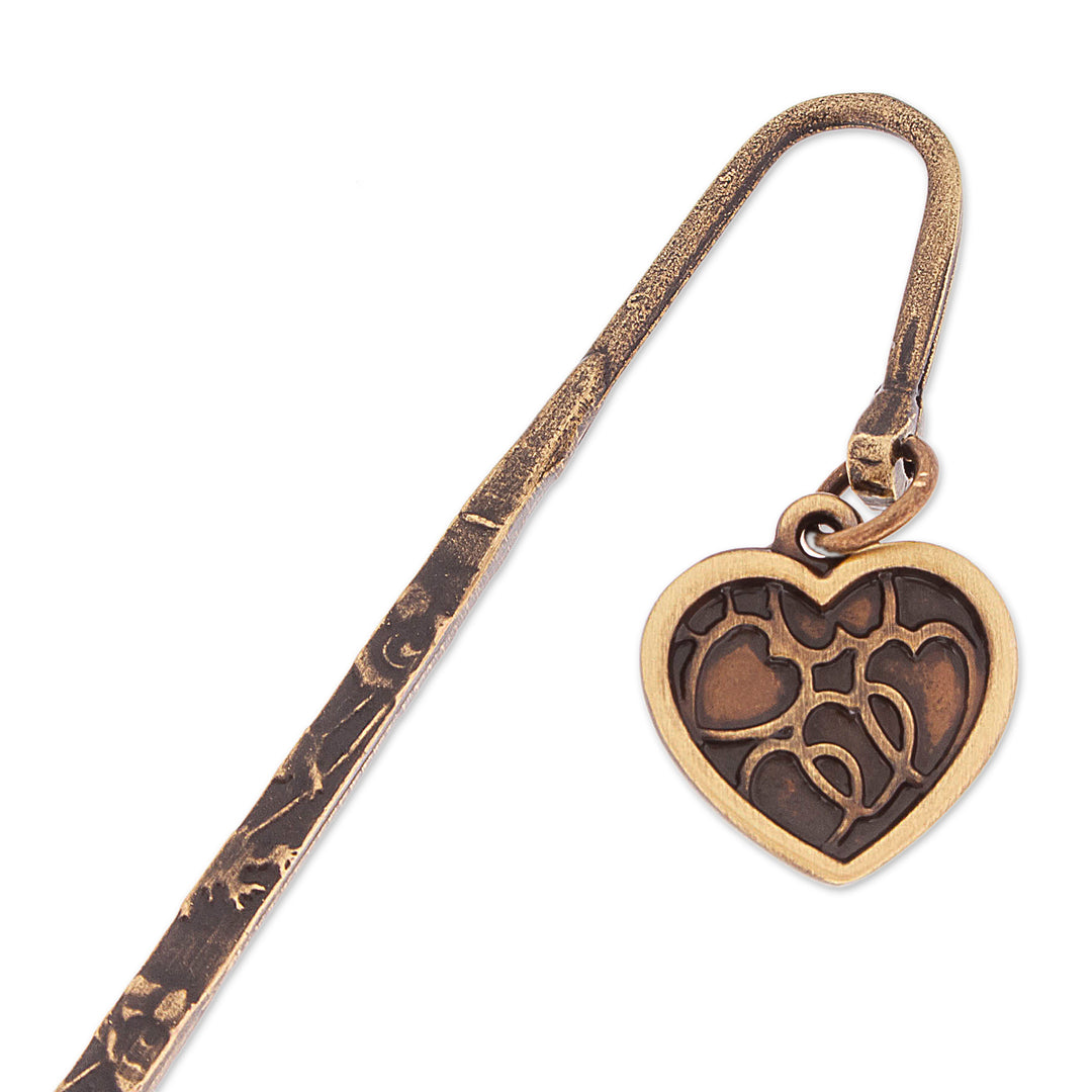 Zamac Metal Bookmark with Antiqued Golden Heart Charm - Romantic Pages