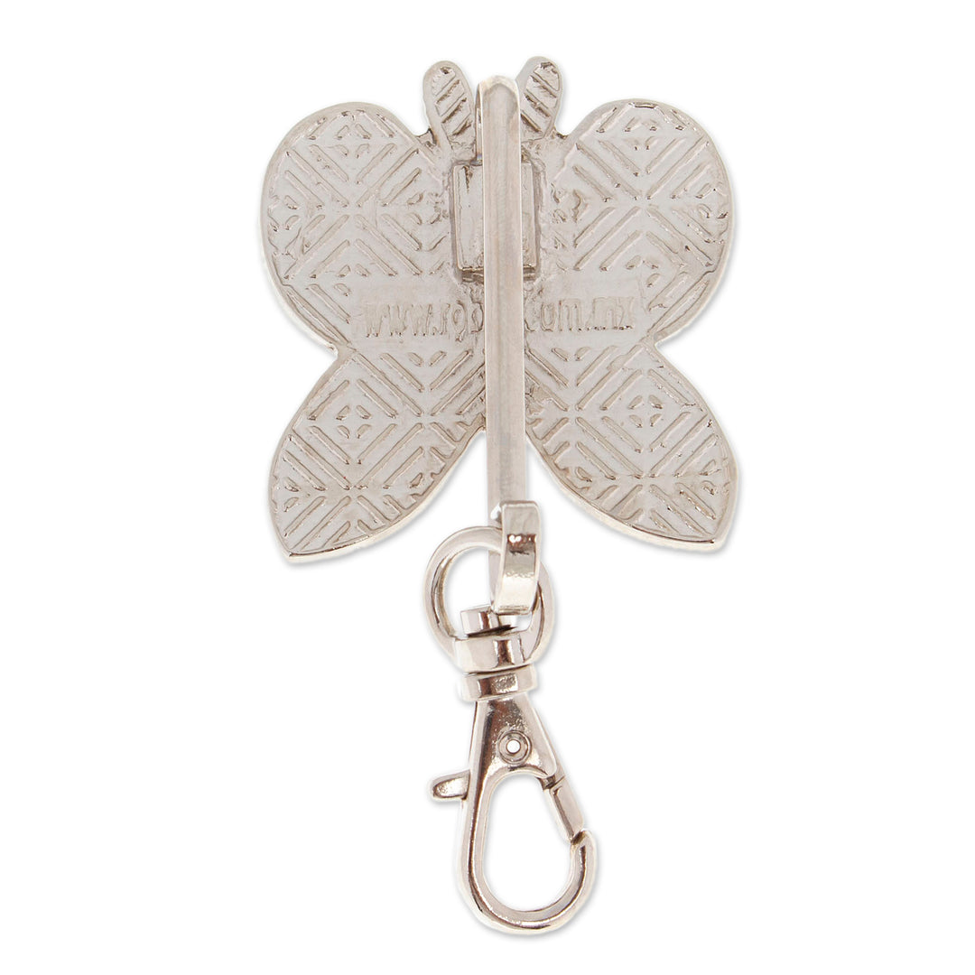 Butterfly-Themed Red and White Resin and Zamac Keychain - Fluttering in Romance