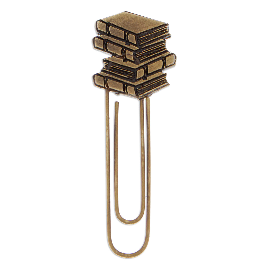 Book-Themed Antiqued Golden Zamac Metal Clip Bookmark - Regal Adventures & Pages