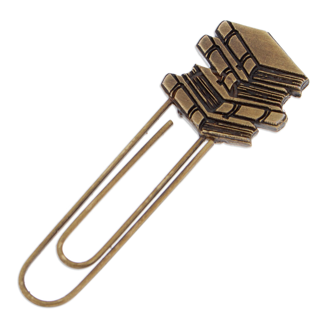 Book-Themed Antiqued Golden Zamac Metal Clip Bookmark - Regal Adventures & Pages