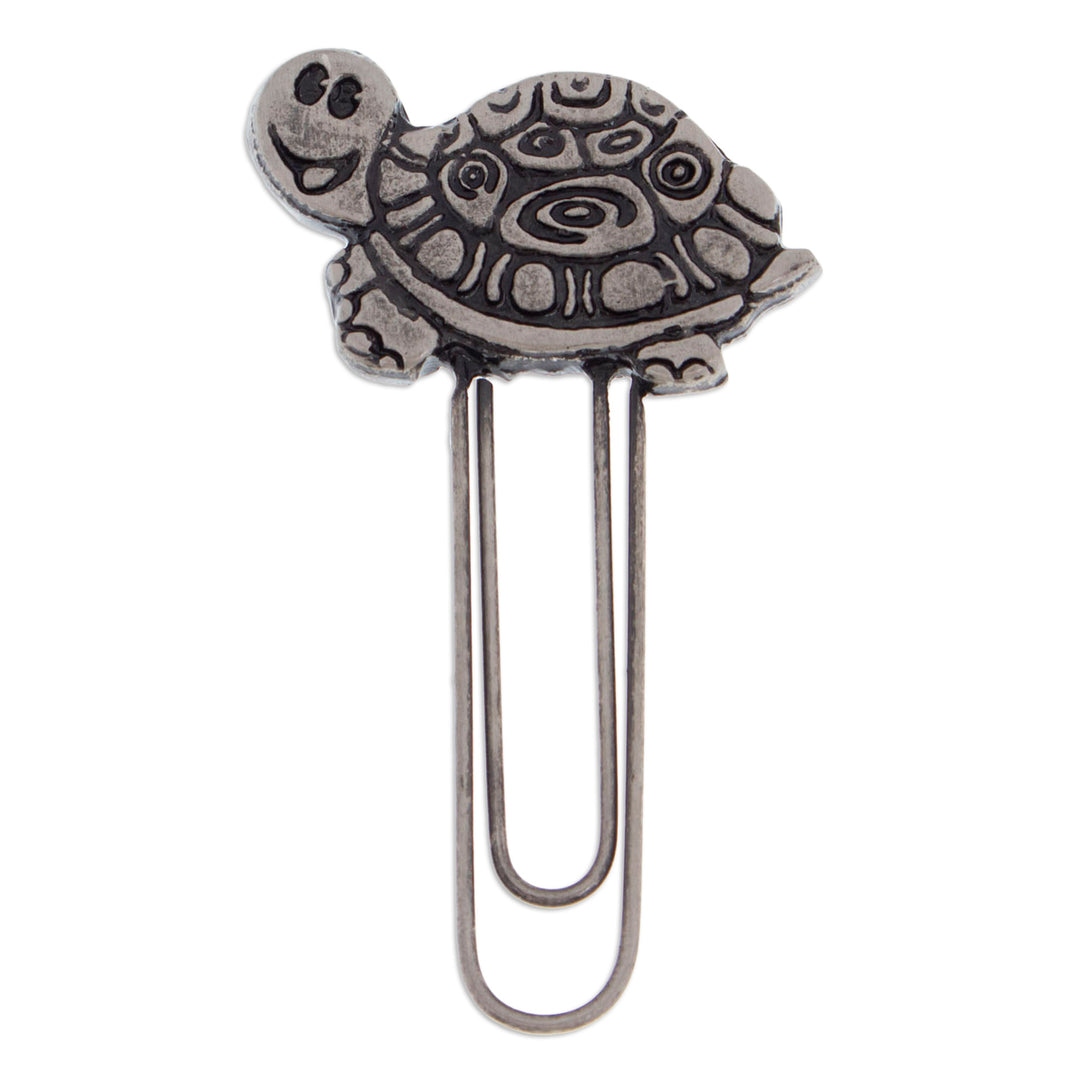 Antique-Finished Zamac Metal Turtle Clip Bookmark - Noble Carapace