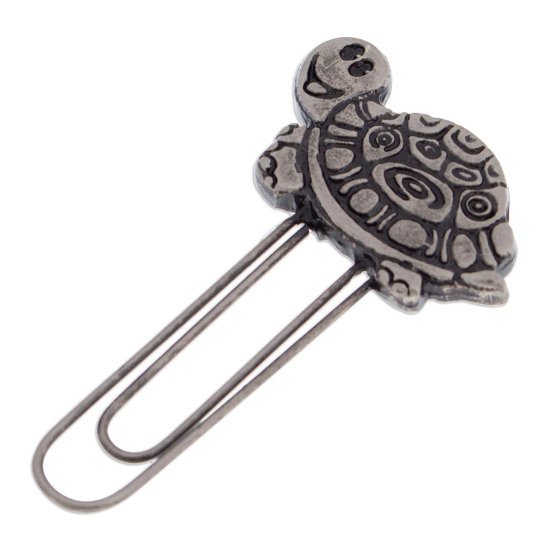 Antique-Finished Zamac Metal Turtle Clip Bookmark - Noble Carapace