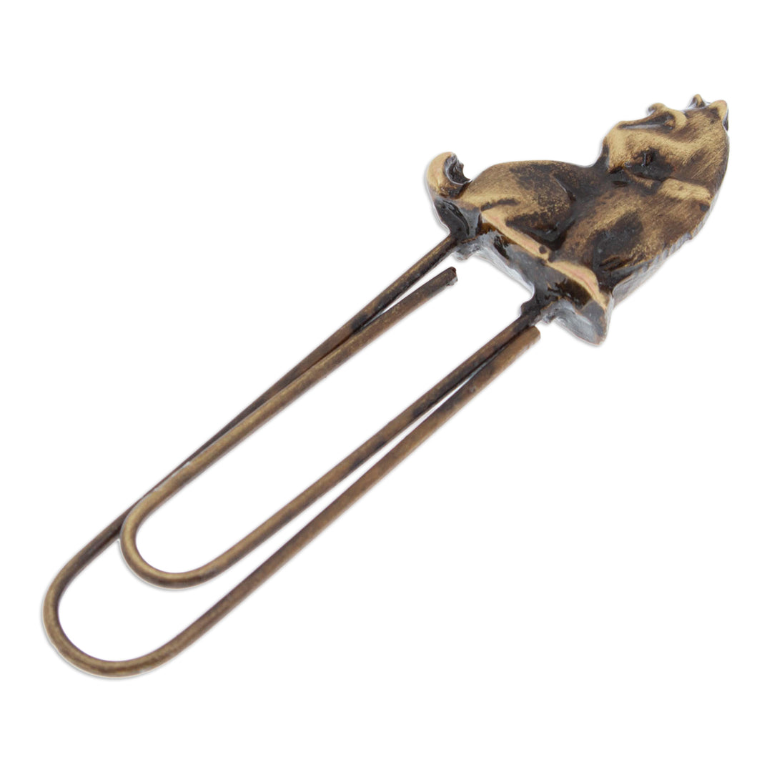 Antique-Finished Dog-Shaped Golden Zamac Metal Clip Bookmark - Loyal Glory