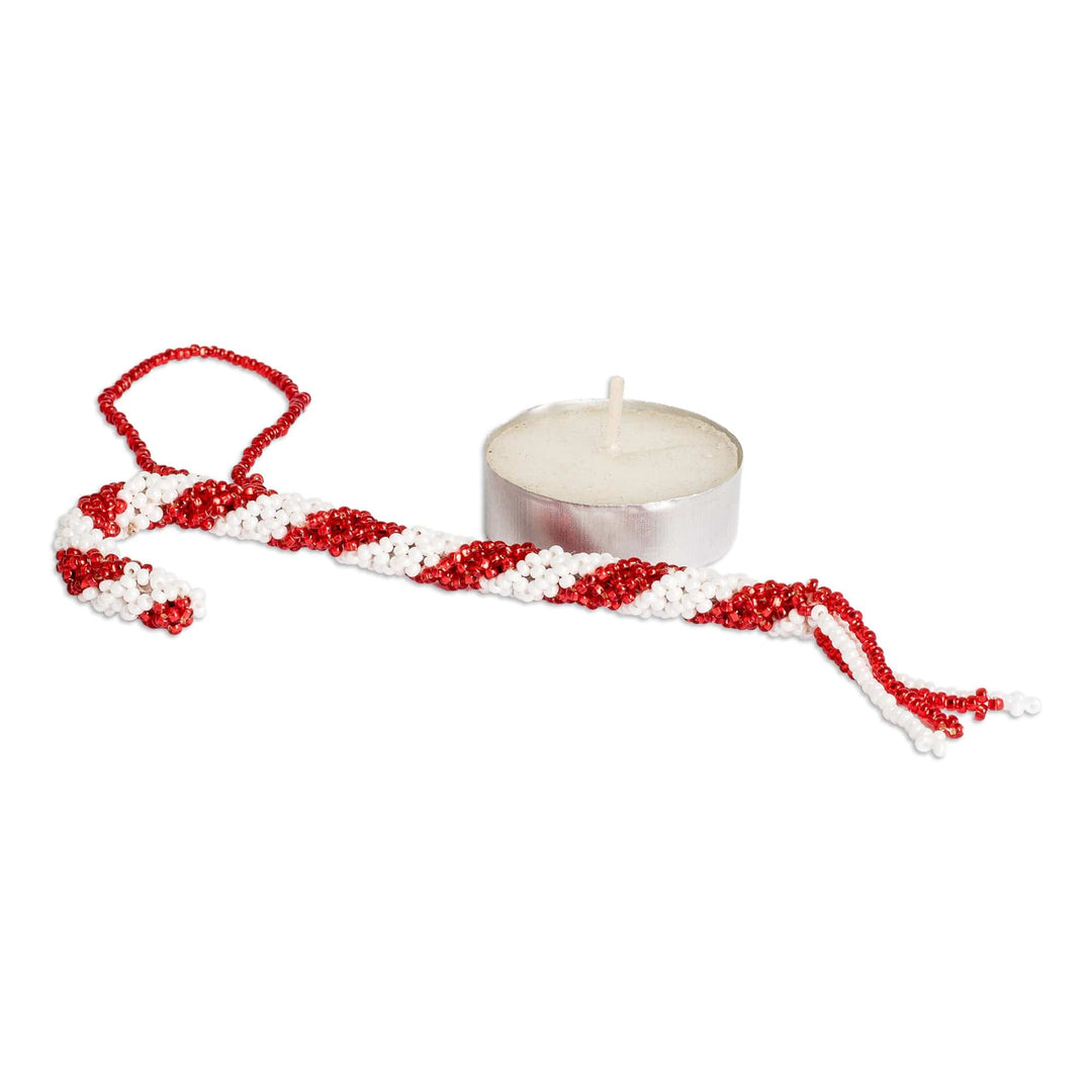 Pair of Glass Beaded Candy Cane-Themed Christmas Ornaments - Candy Cane Duo