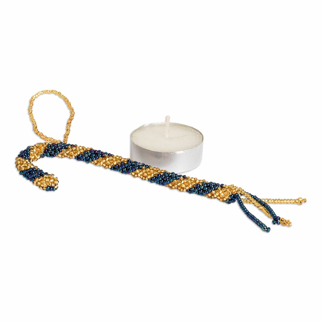 Two Glass Beaded Candy Cane-Themed Ornaments from Guatemala - Candy Cane Couple