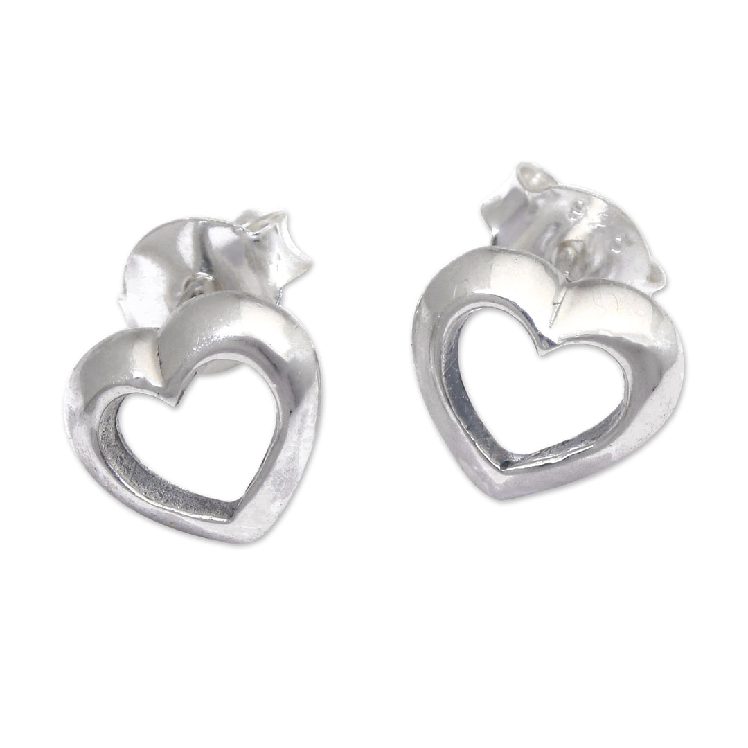 High-Polished Heart-Shaped Sterling Silver Stud Earrings - Double Love