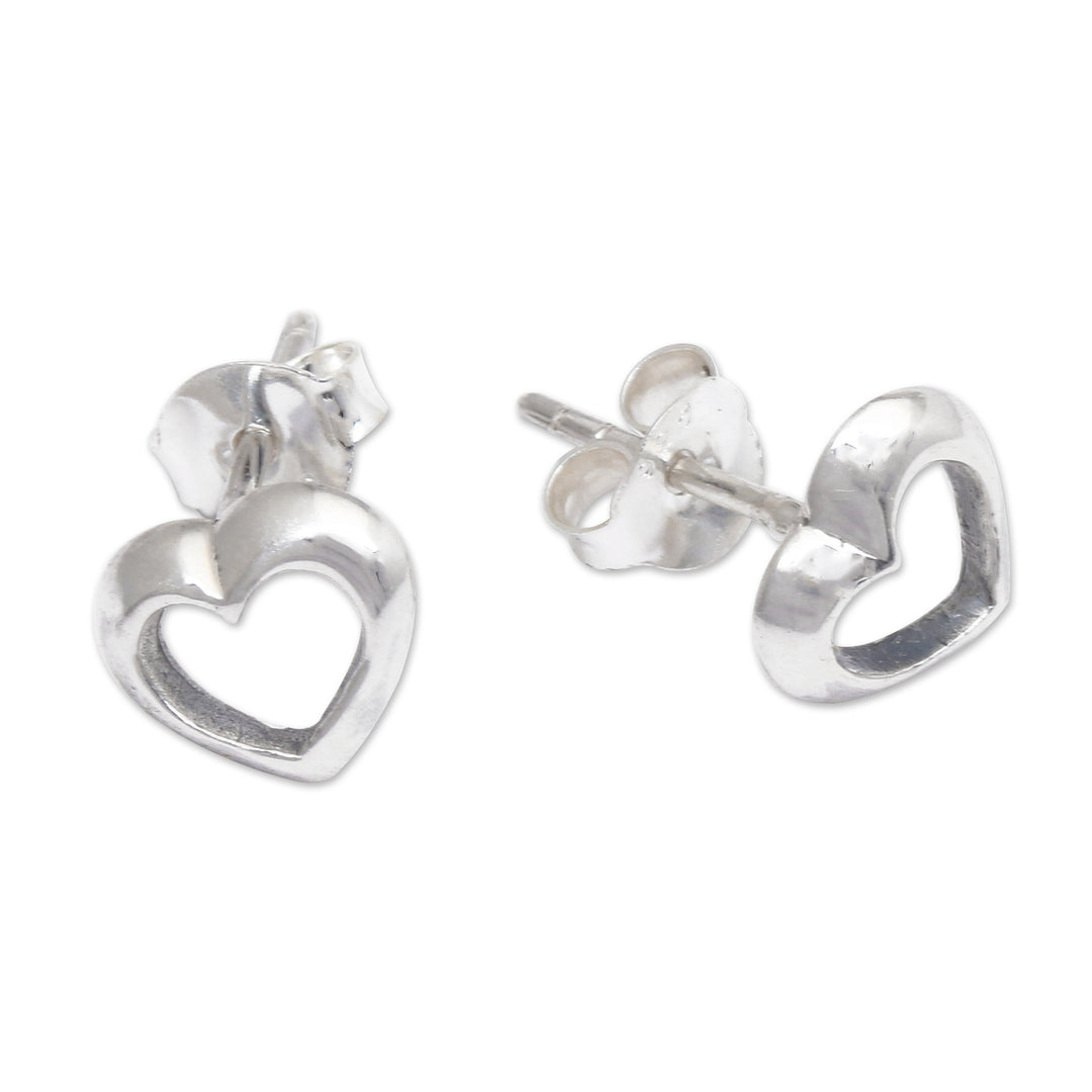 High-Polished Heart-Shaped Sterling Silver Stud Earrings - Double Love