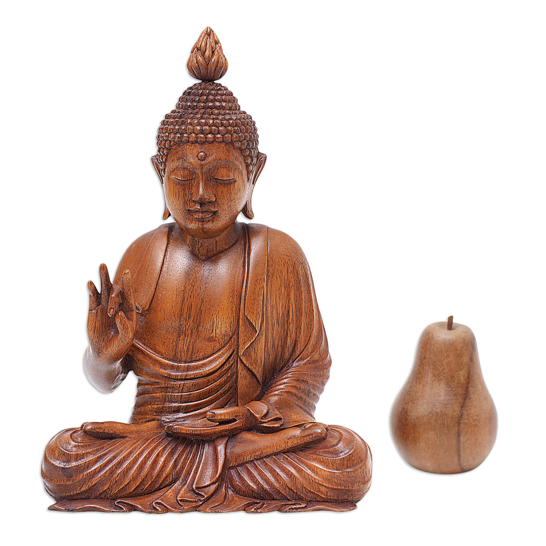 Inspirational Hand-Carved Suar Wood Buddha Sculpture - Buddha Mudra
