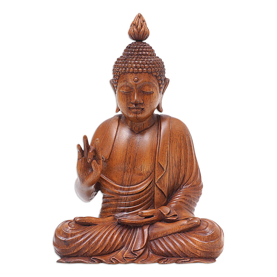 Inspirational Hand-Carved Suar Wood Buddha Sculpture - Buddha Mudra