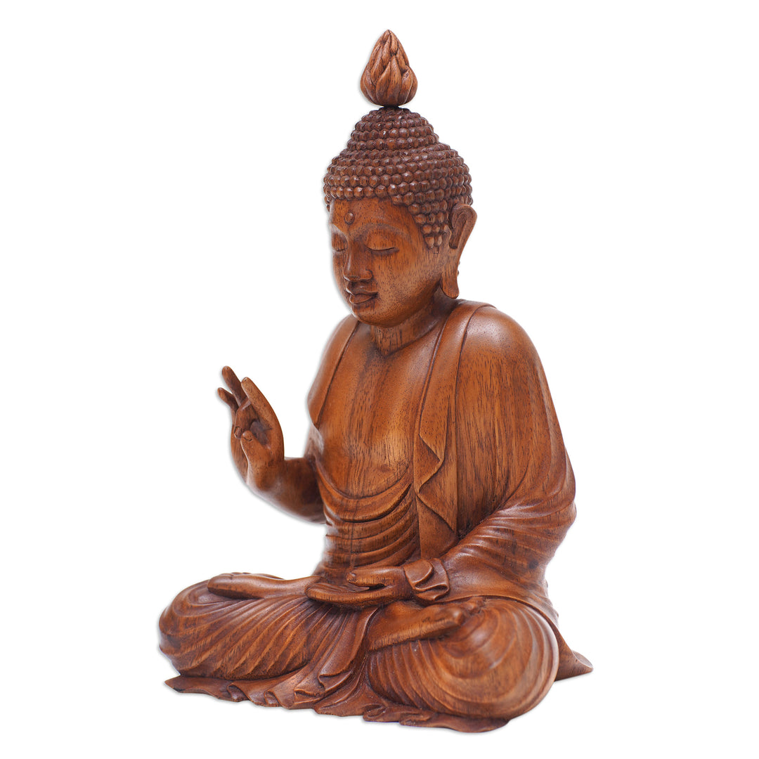 Inspirational Hand-Carved Suar Wood Buddha Sculpture - Buddha Mudra
