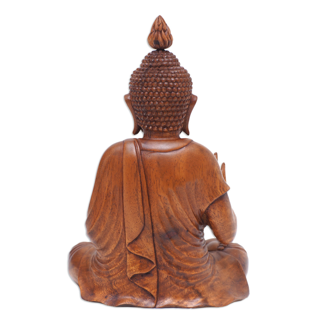 Inspirational Hand-Carved Suar Wood Buddha Sculpture - Buddha Mudra
