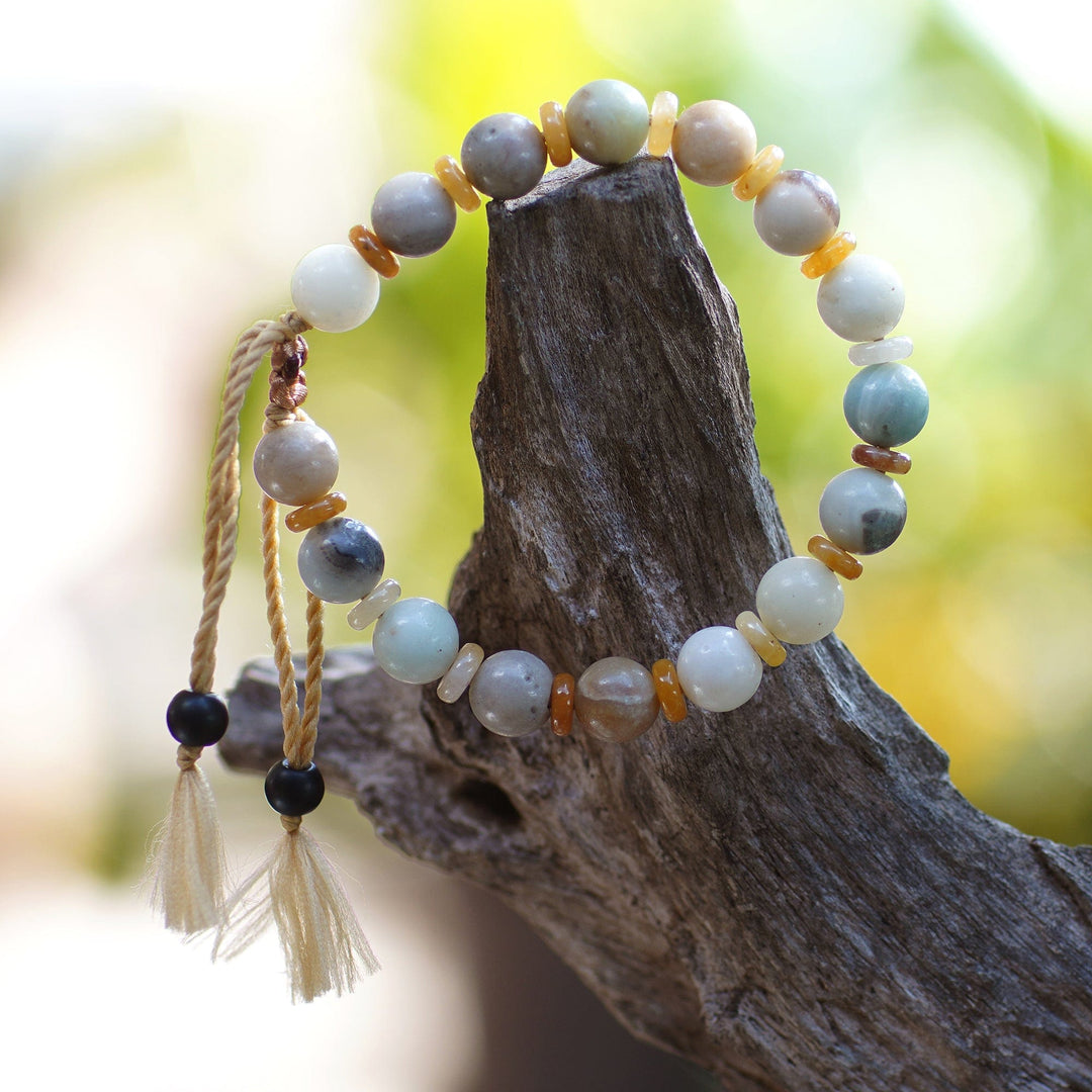 Bohemian Adjustable Amazonite Beaded Bracelet from Bali - Tranquil Waves