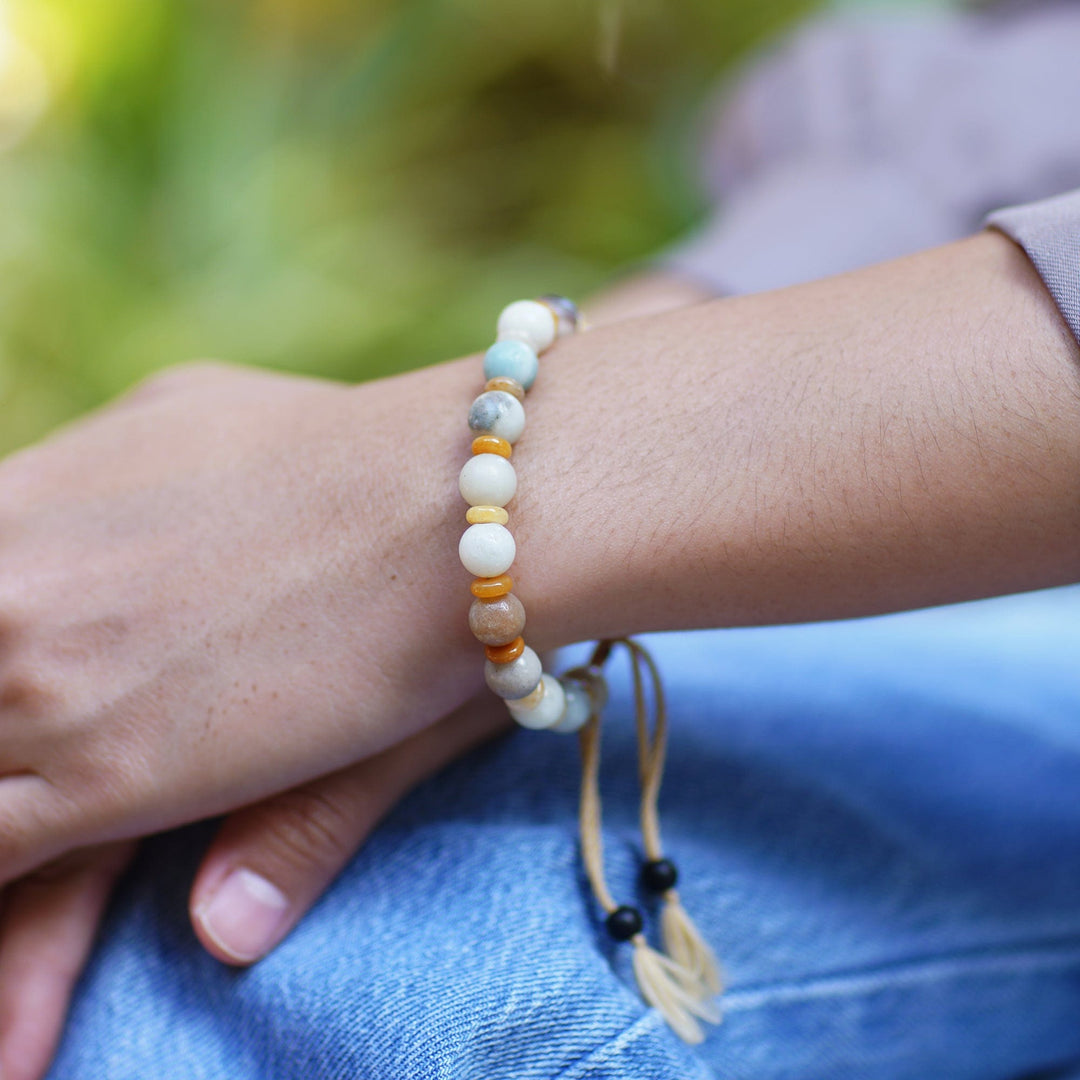 Bohemian Adjustable Amazonite Beaded Bracelet from Bali - Tranquil Waves