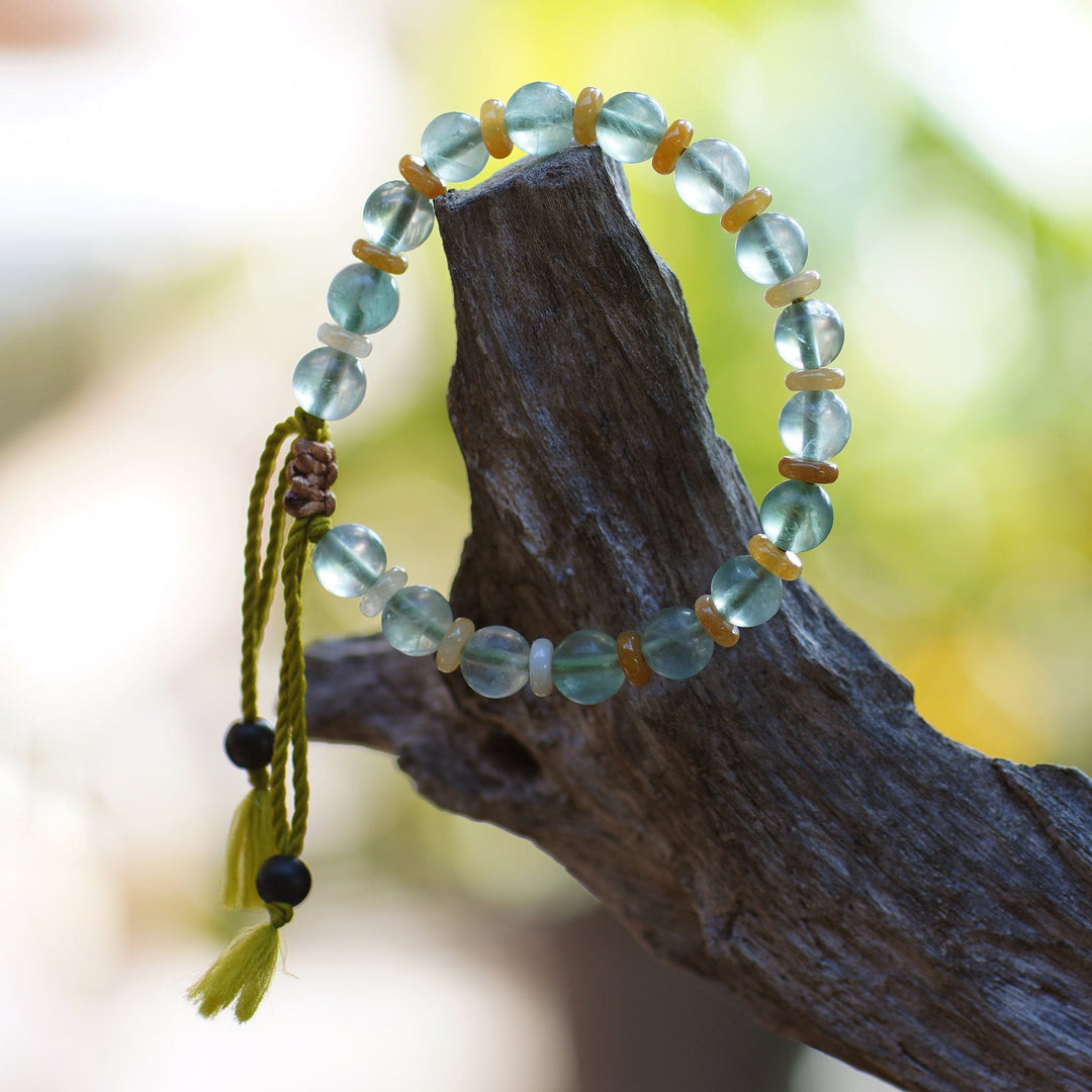 Bohemian Adjustable Fluorite and Beryl Beaded Yoga Bracelet - Frosted Glam