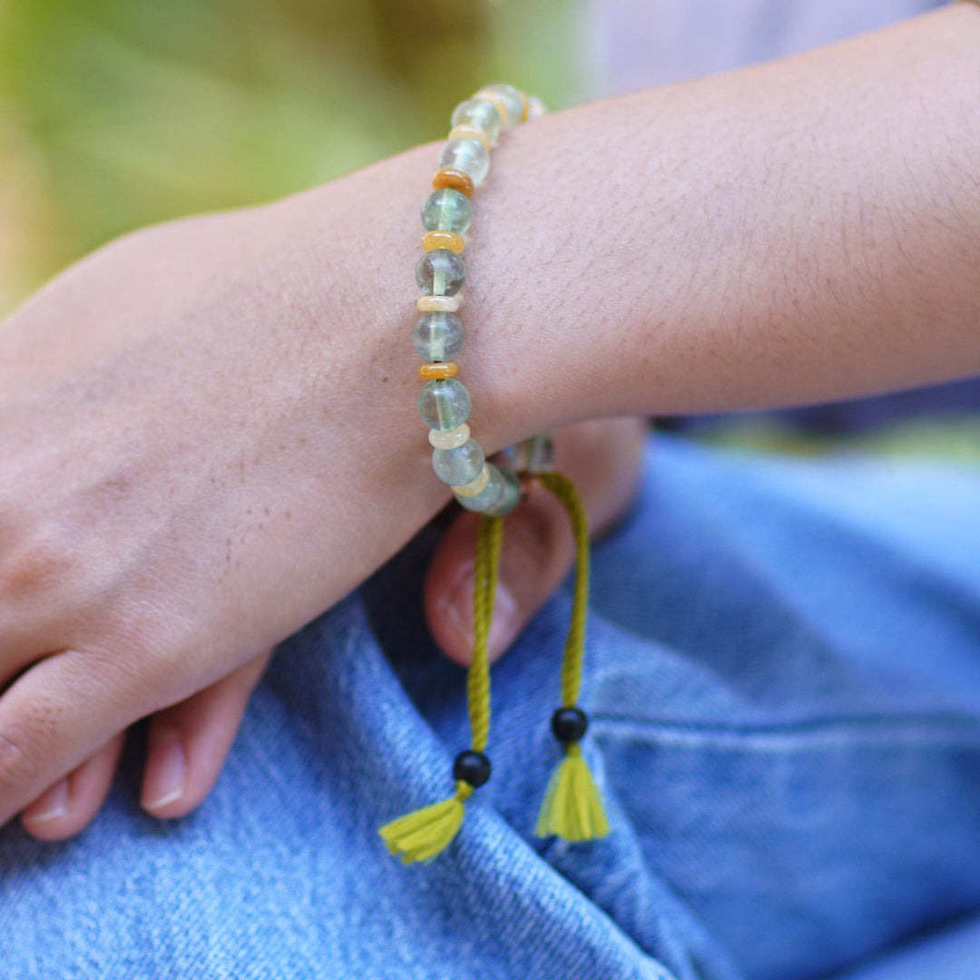 Bohemian Adjustable Fluorite and Beryl Beaded Yoga Bracelet - Frosted Glam