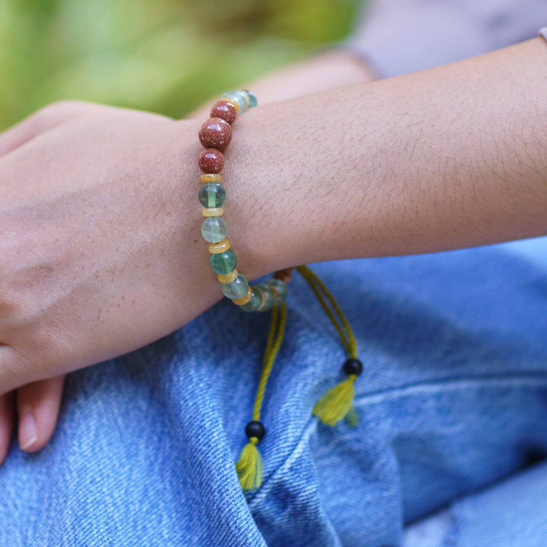 Adjustable Fluorite and Beryl Beaded Yoga Bracelet from Bali - Perfect Blend