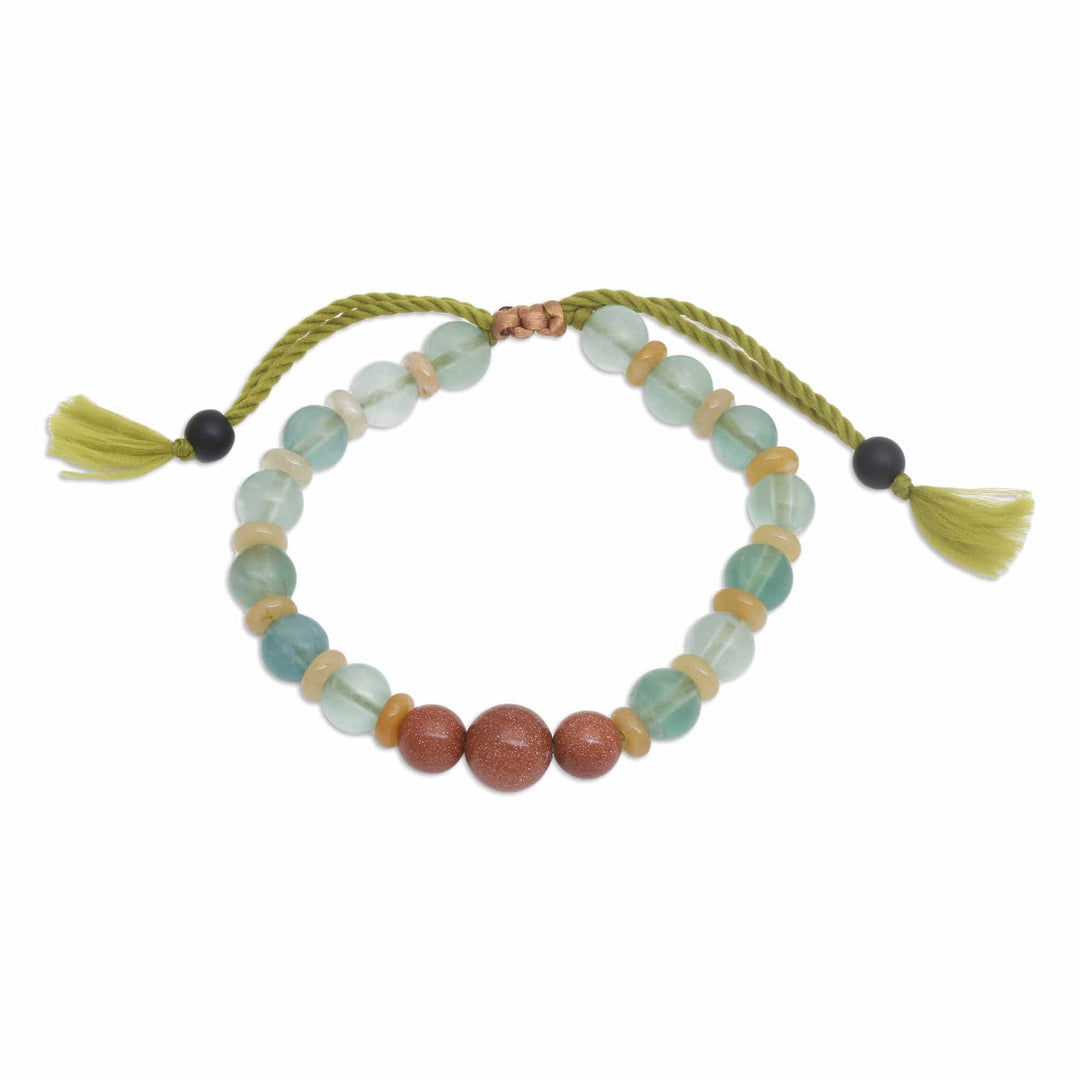 Adjustable Fluorite and Beryl Beaded Yoga Bracelet from Bali - Perfect Blend