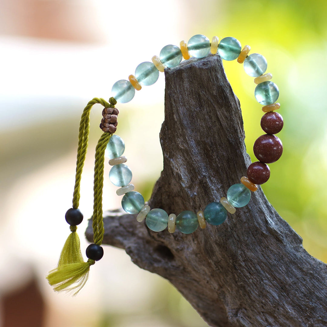 Adjustable Fluorite and Beryl Beaded Yoga Bracelet from Bali - Perfect Blend