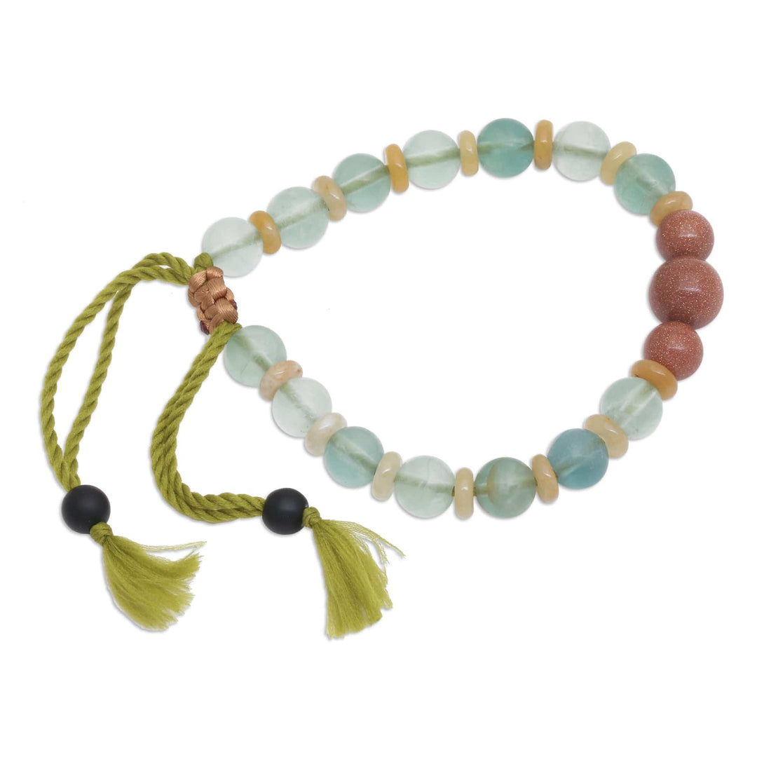 Adjustable Fluorite and Beryl Beaded Yoga Bracelet from Bali - Perfect Blend