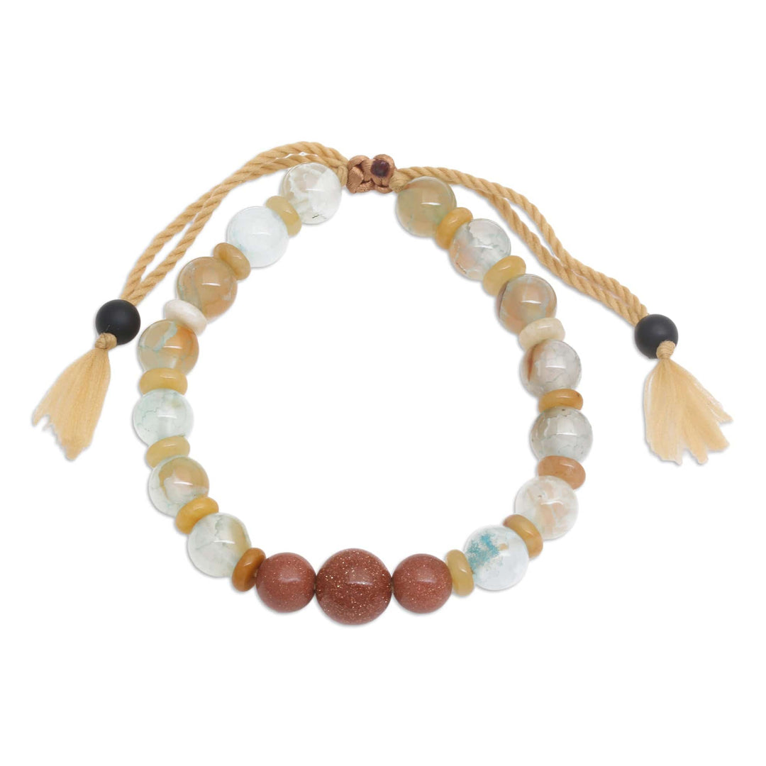 Adjustable Aquamarine and Beryl Beaded Yoga Bracelet - Serene Vibes