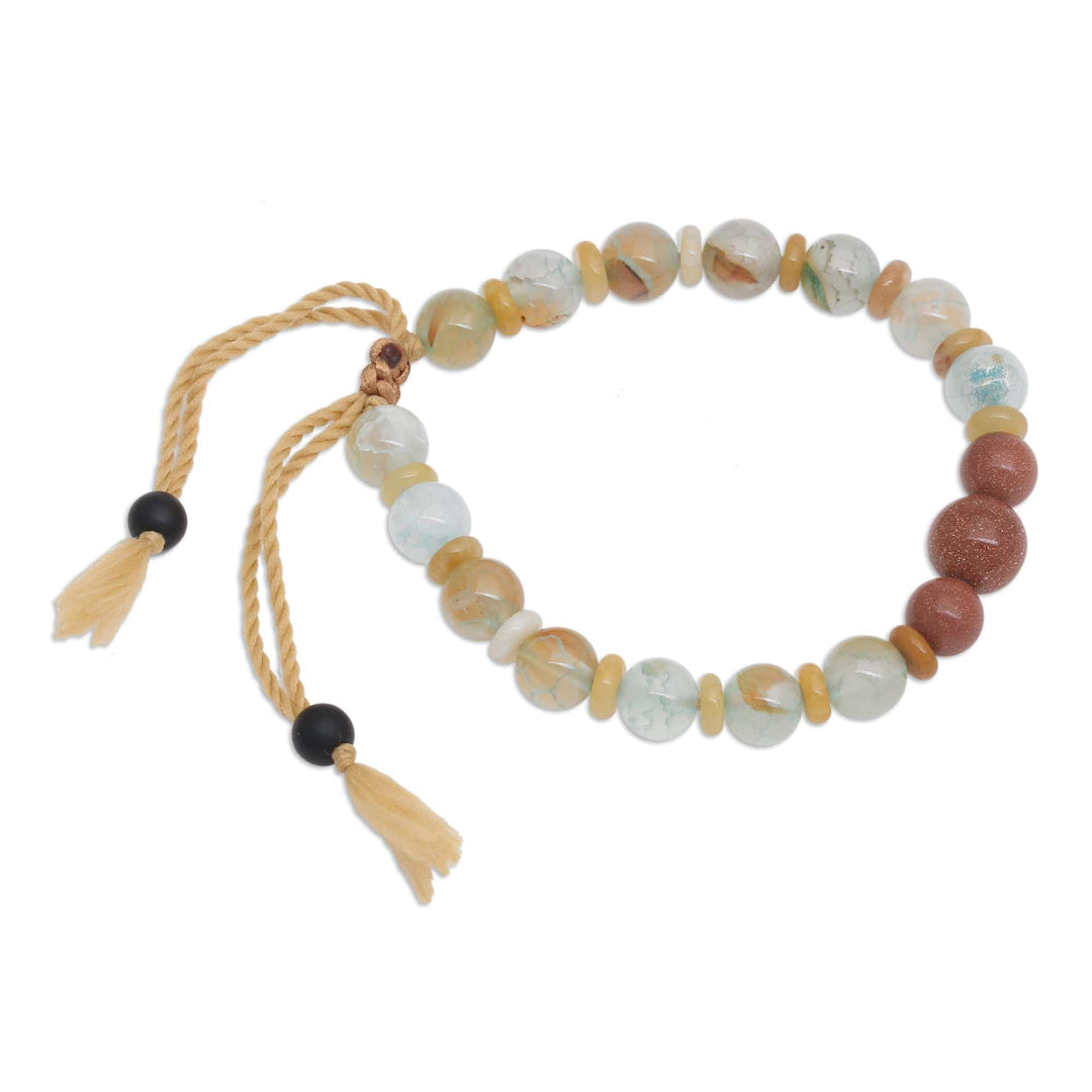Adjustable Aquamarine and Beryl Beaded Yoga Bracelet - Serene Vibes