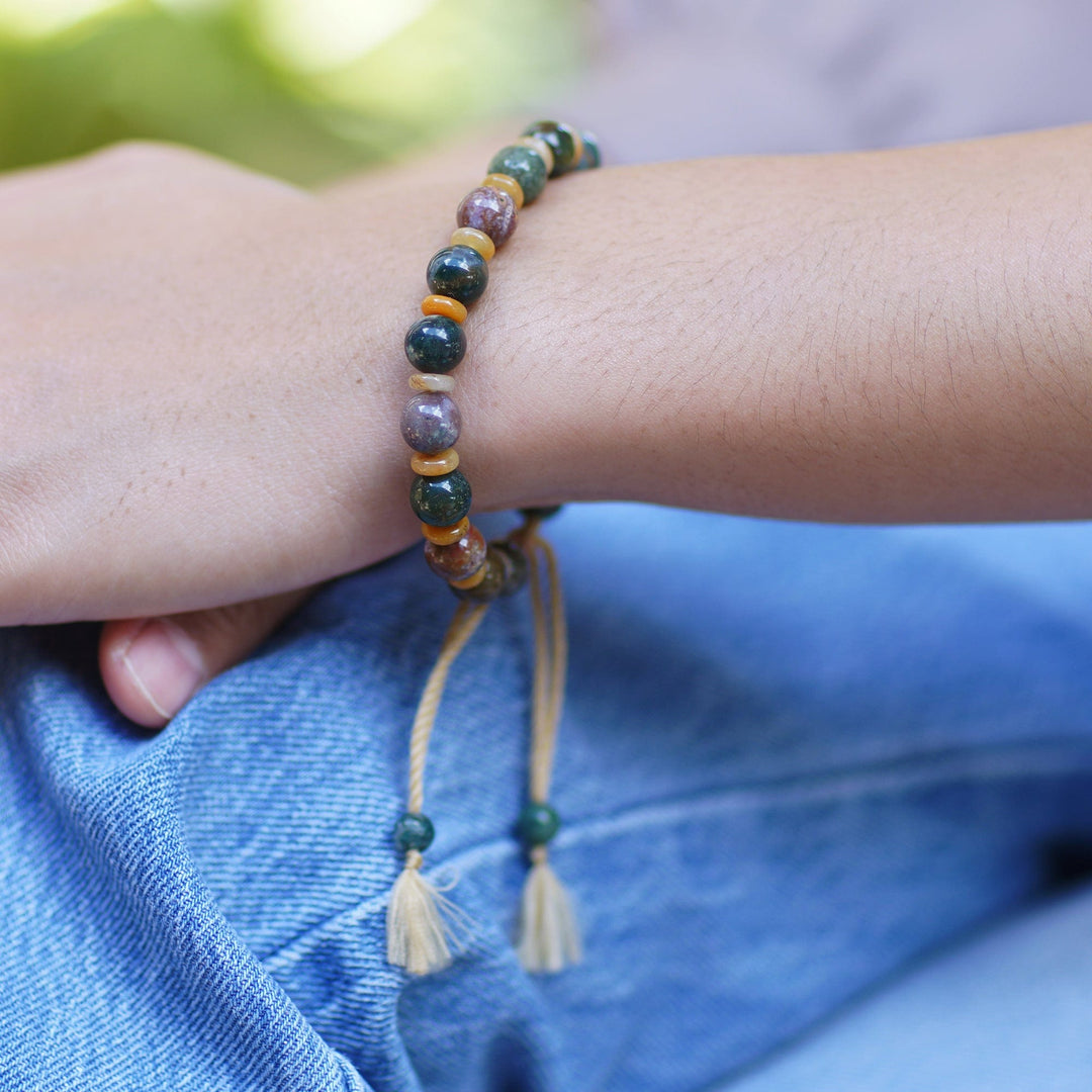 Bohemian Adjustable Bloodstone and Beryl Beaded Bracelet - Heroic Waves