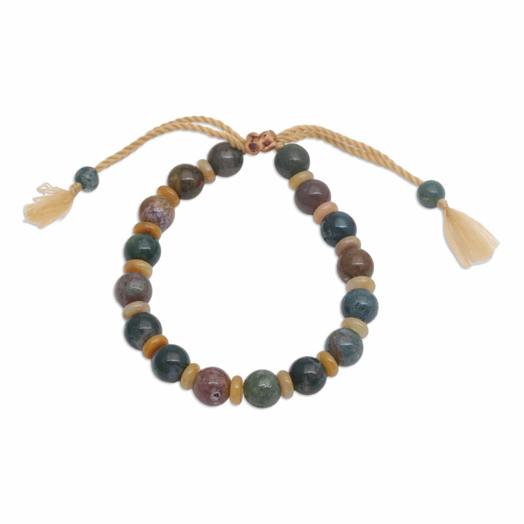 Bohemian Adjustable Bloodstone and Beryl Beaded Bracelet - Heroic Waves