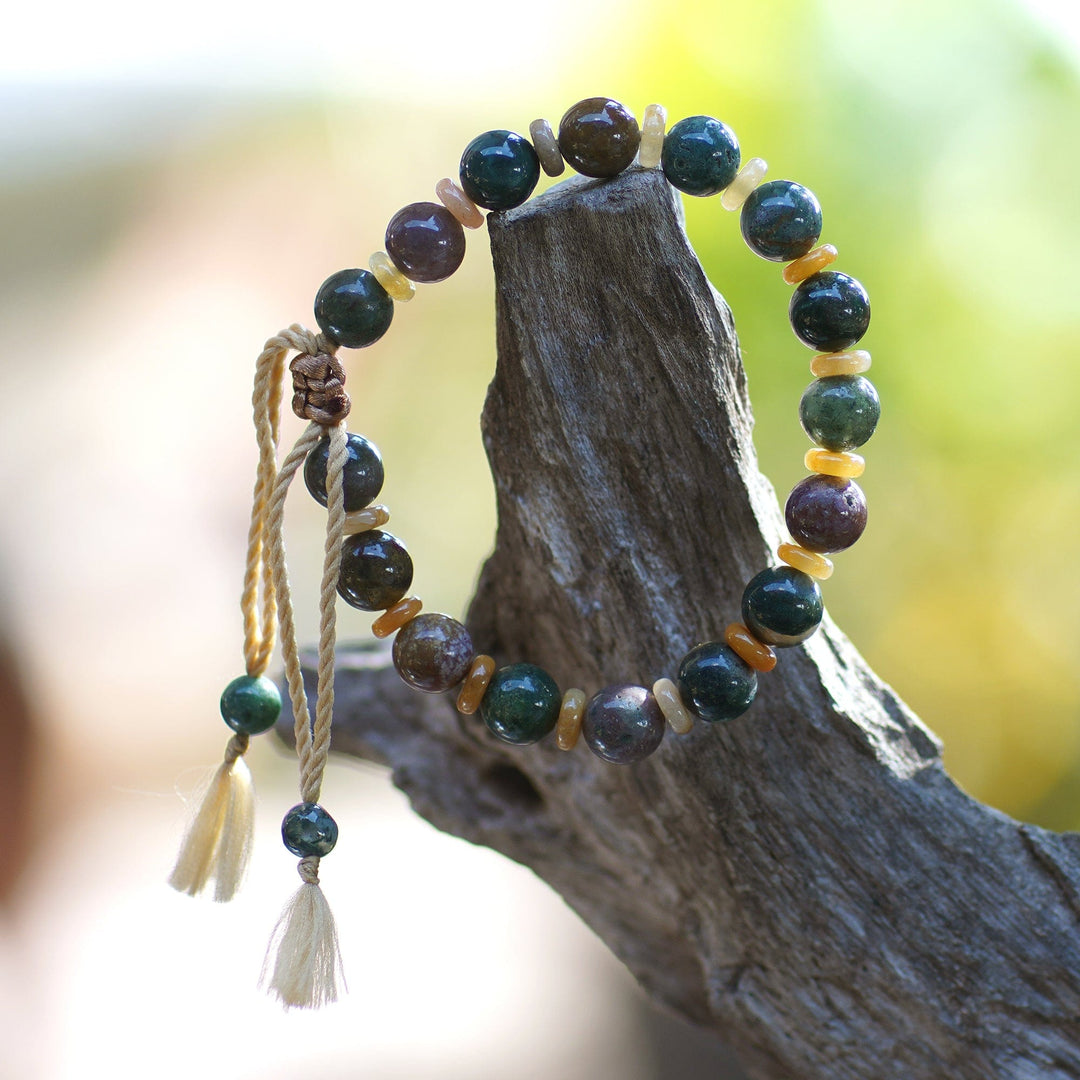 Bohemian Adjustable Bloodstone and Beryl Beaded Bracelet - Heroic Waves