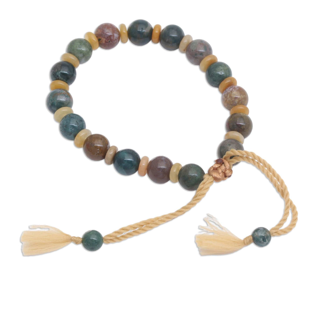 Bohemian Adjustable Bloodstone and Beryl Beaded Bracelet - Heroic Waves