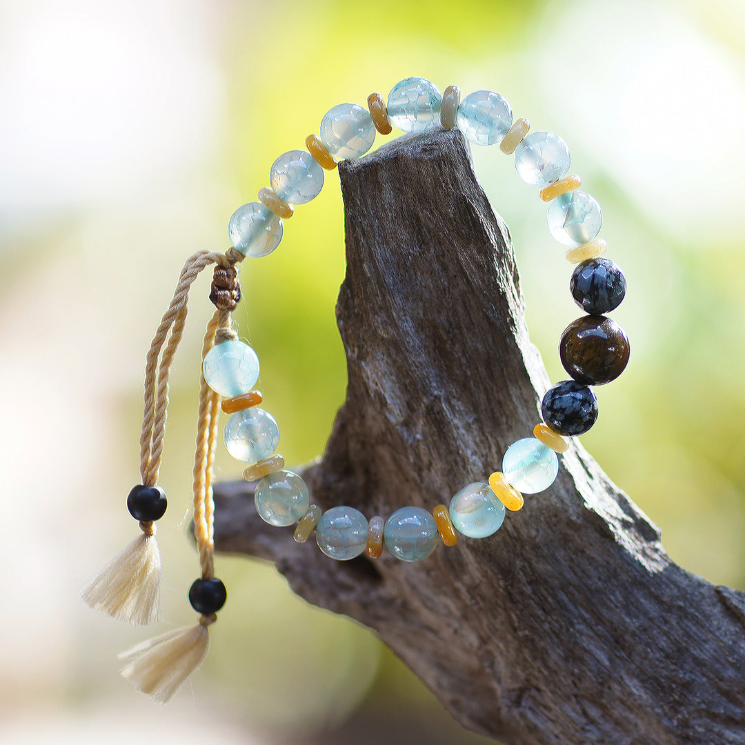 Adjustable Multi-Gemstone Beaded Yoga Bracelet from Bali - Spiritual Blend