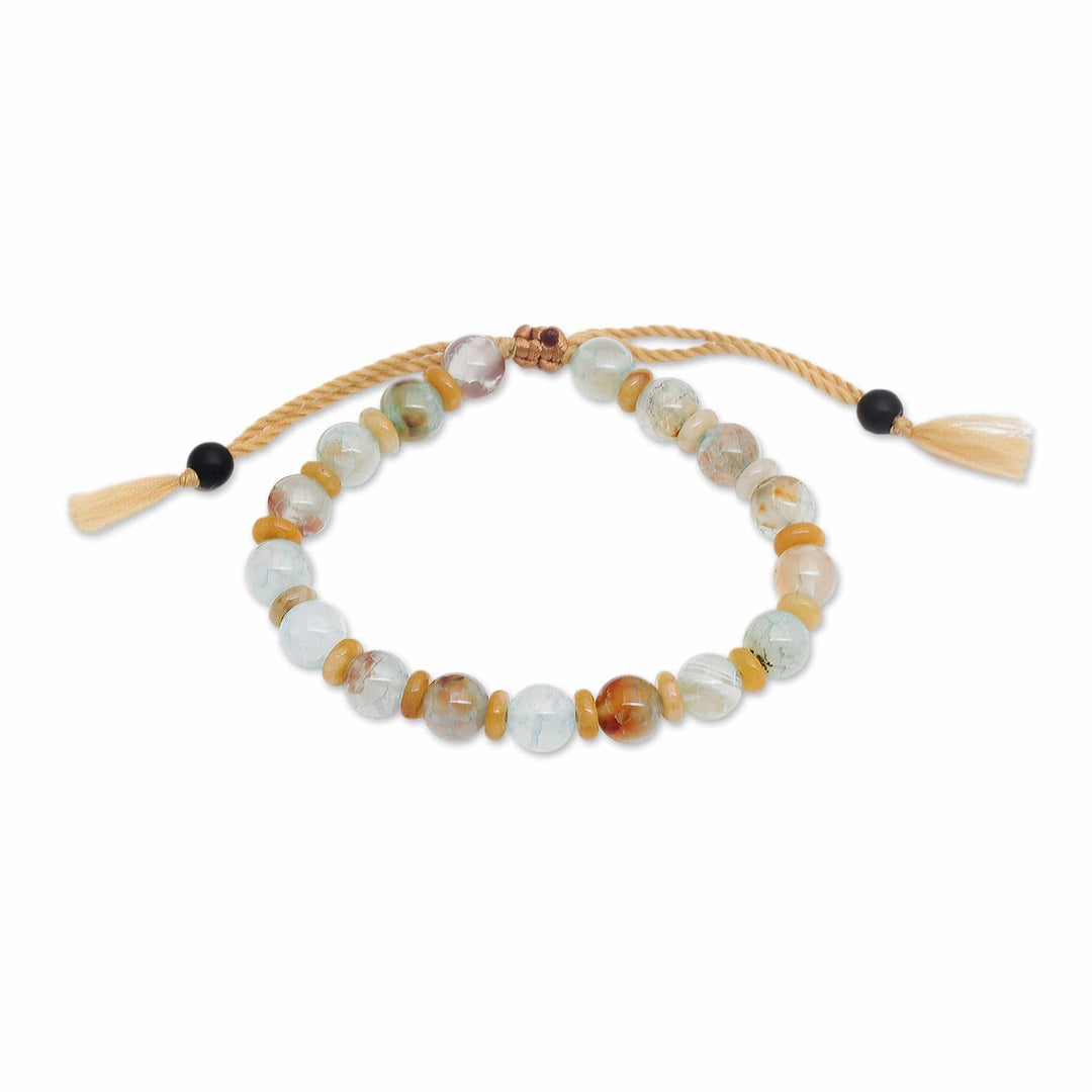 Adjustable Inspirational Aquamarine Beaded Bracelet - Interior Fire