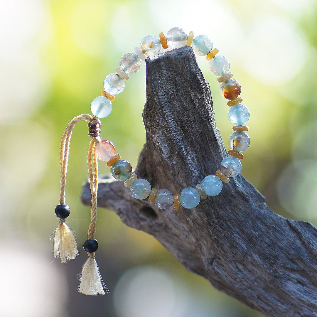 Adjustable Inspirational Aquamarine Beaded Bracelet - Interior Fire