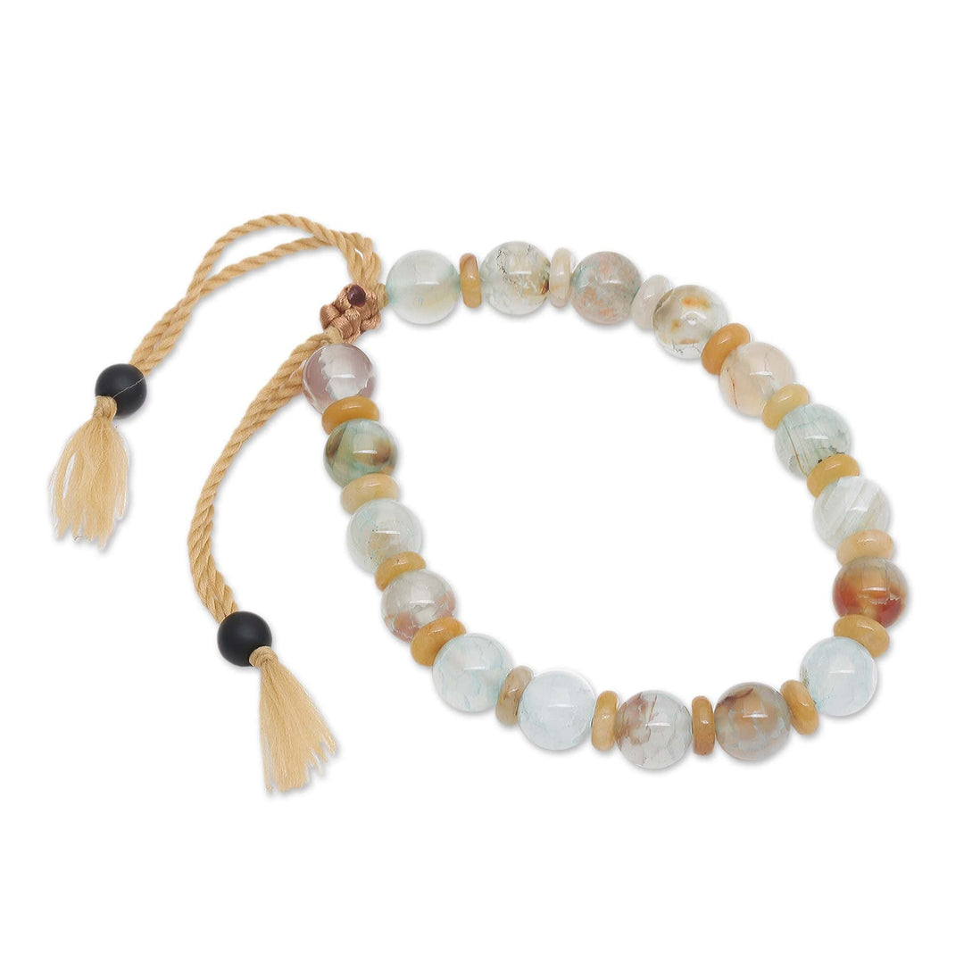 Adjustable Inspirational Aquamarine Beaded Bracelet - Interior Fire