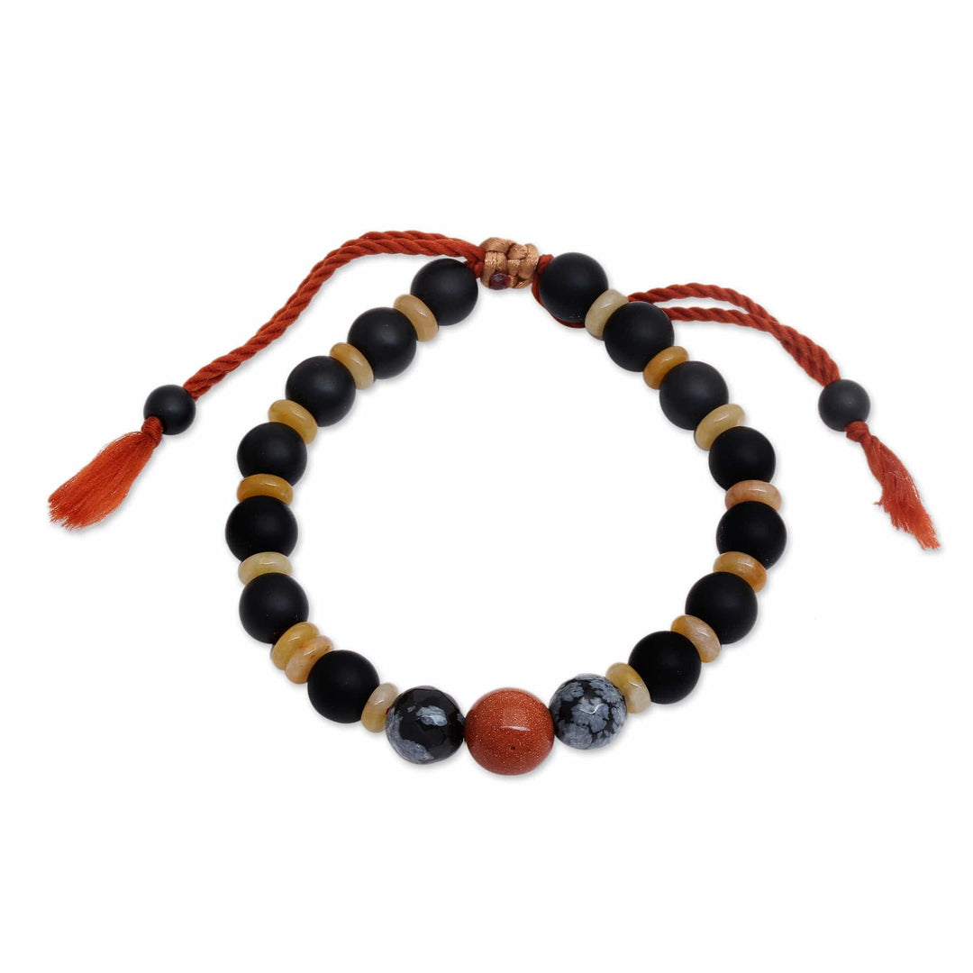 Adjustable Inspirational Onyx and Obsidian Beaded Bracelet - Interior Mystery