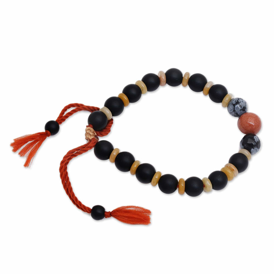 Adjustable Inspirational Onyx and Obsidian Beaded Bracelet - Interior Mystery