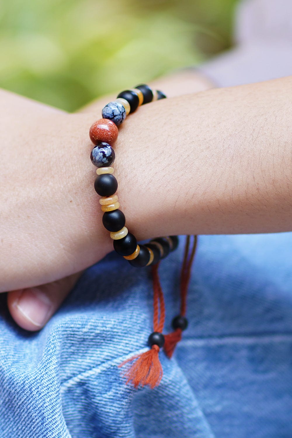 Adjustable Inspirational Onyx and Obsidian Beaded Bracelet - Interior Mystery