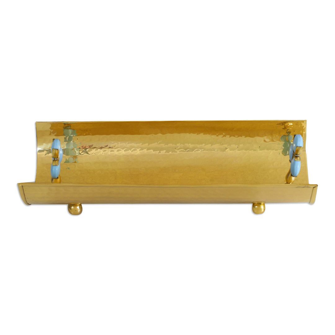Classic Hammered Brass and Resin Platter from India - Victorious Gathering