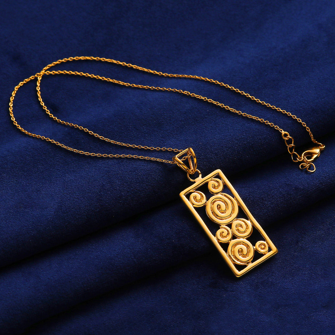 High-Polished Spiral-Patterned Brass Pendant Necklace - Spiral Blast