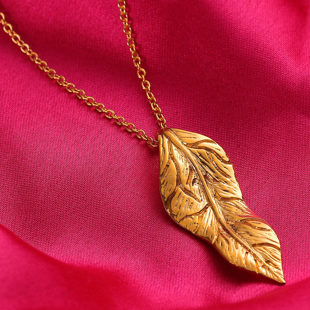 High-Polished Leafy Brass Pendant Necklace from India - Autumnal Triumph