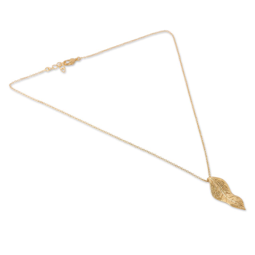 High-Polished Leafy Brass Pendant Necklace from India - Autumnal Triumph