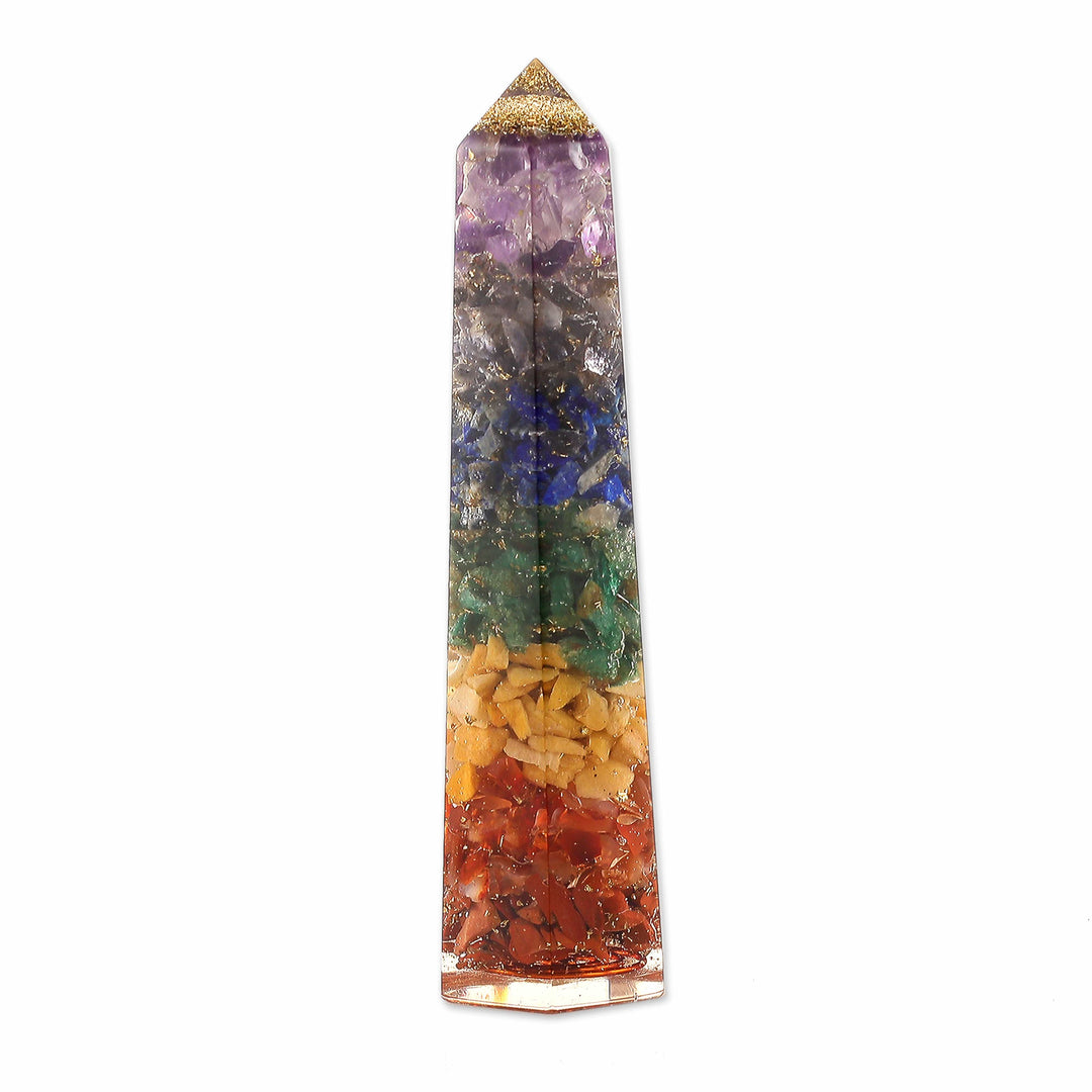Chakra-Inspired Multi-Gemstone Obelisk Sculpture from India - Beams from your Soul