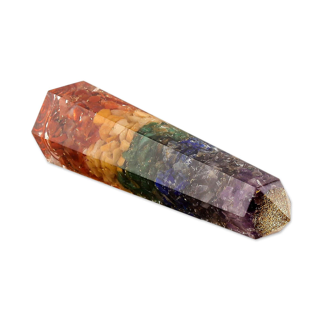 Chakra-Inspired Multi-Gemstone Obelisk Sculpture from India - Beams from your Soul