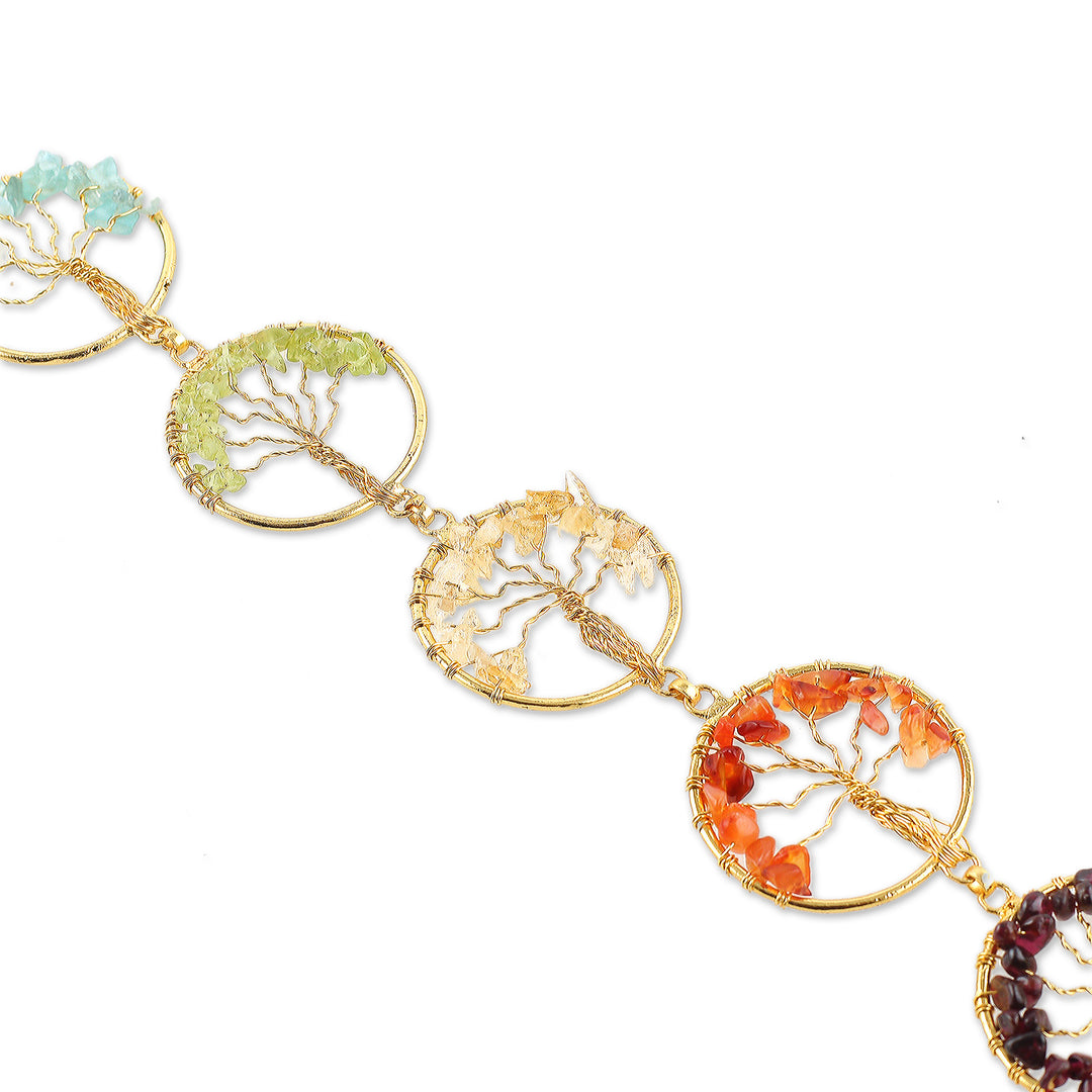 Yggdrasil Tree-Themed Golden Multi-Gemstone Wall Hanging - Yggdrasil's Embrace