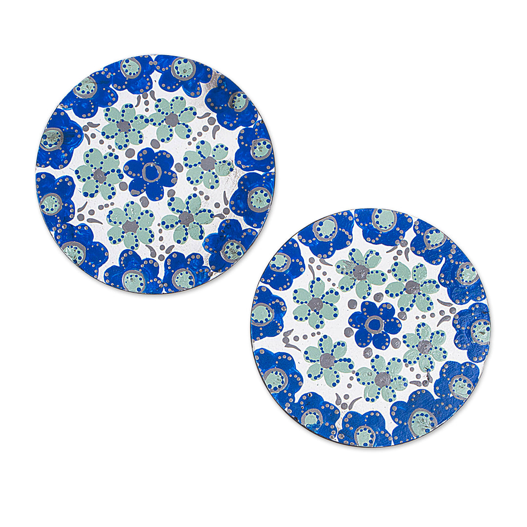 Pair of Floral Wood Coasters Hand-Painted in Talavera Style - Talavera Gathering