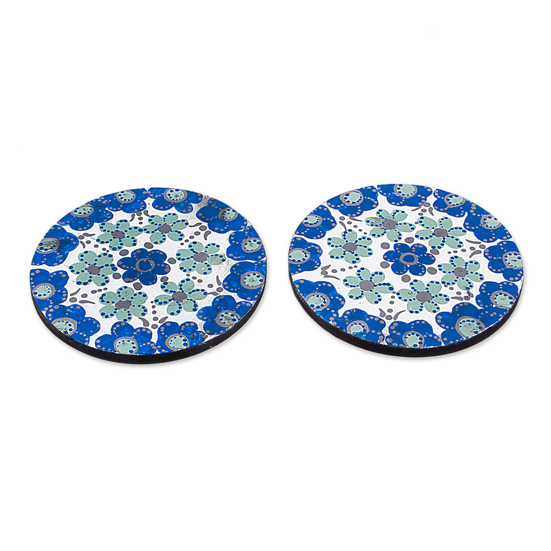 Pair of Floral Wood Coasters Hand-Painted in Talavera Style - Talavera Gathering