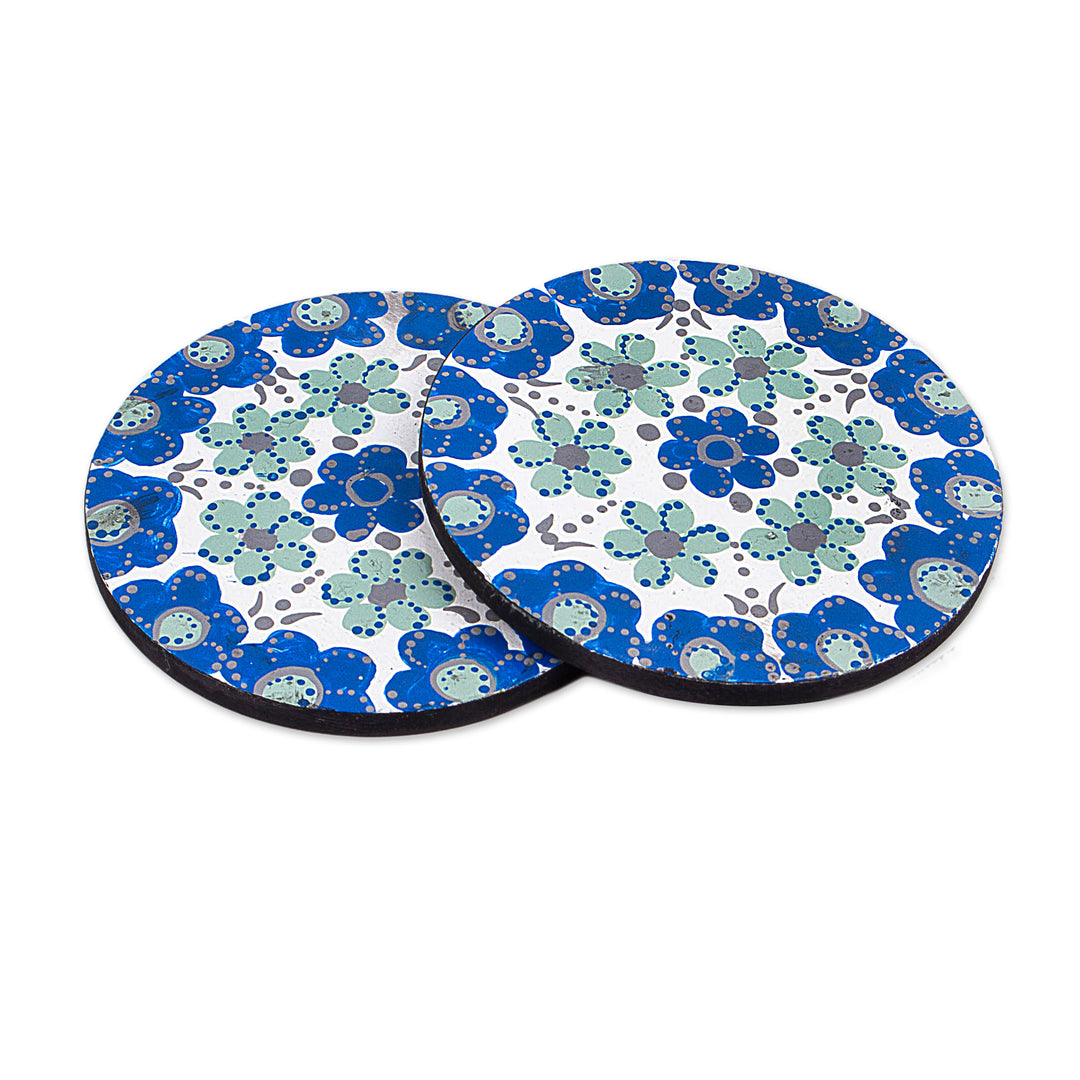 Pair of Floral Wood Coasters Hand-Painted in Talavera Style - Talavera Gathering